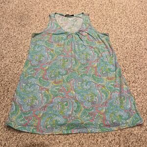Lauren Ralph Lauren V Neck Sleeveless Nightgown Sz XL Blue Paisley Trad Wife